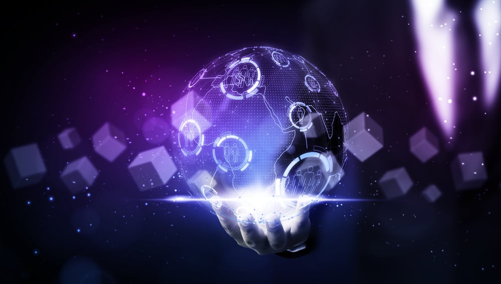 Metaverse world virtual reality technology concept. Internet of things (IoT). Futuristic business finance blockchain